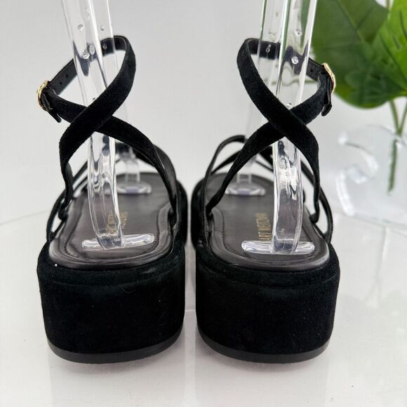 Stuart Weitzman Summerlift Platform Strappy Sandal Round Toe Black Size 10 Flat - Picture 9 of 16